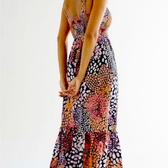 Anthropologie Dress geisha designs tiered cut out pleated maxi beaded print Med - Picture 4 of 13